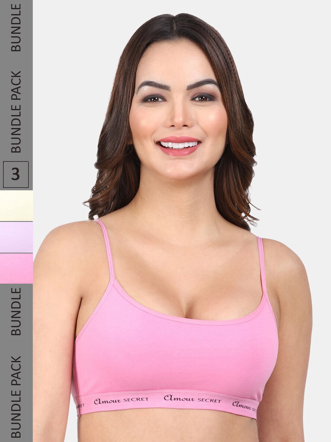 

Amour Secret Pack Of 3 Non Padding Non-Wired Seamless Full Coverage Slip-On Bra, Pink