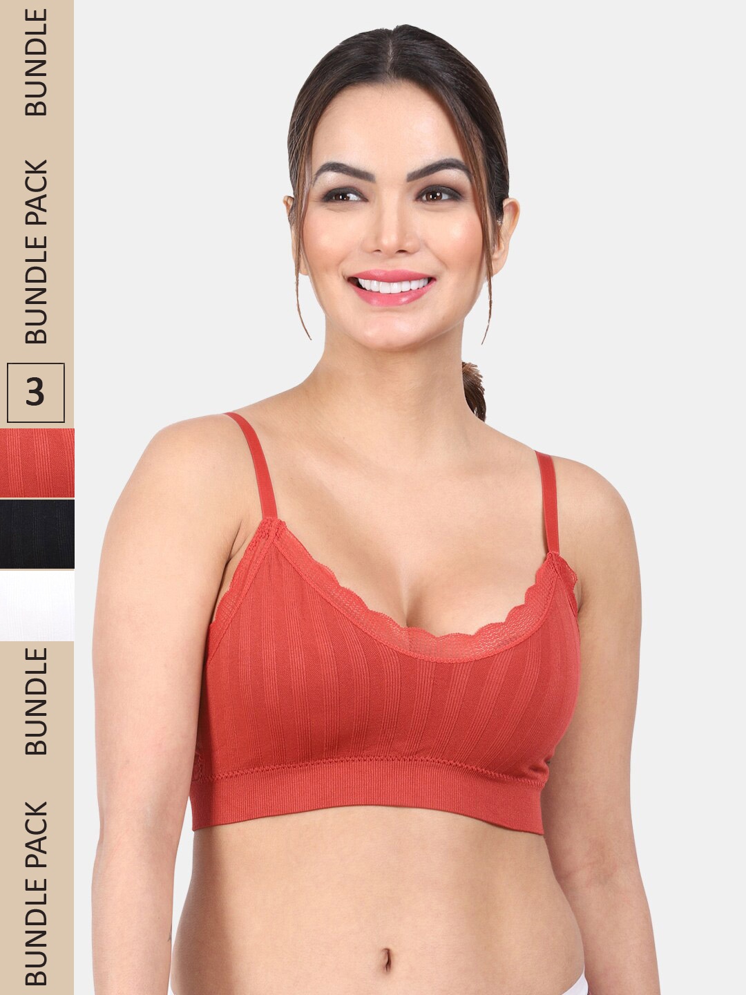 

Amour Secret Pack Of 3 Lightly Padded Medium Support Anti Odour Full Coverage Bra, Black