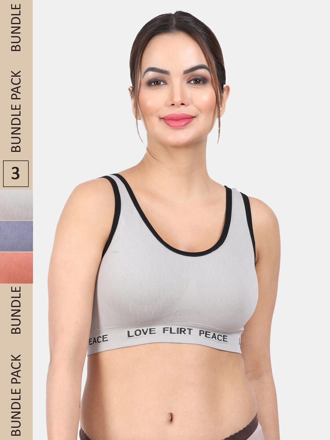 

Amour Secret Pack Of 3 Full Coverage Lightly Padded Medium Impact Anti-Odour Sports Bra, Blue