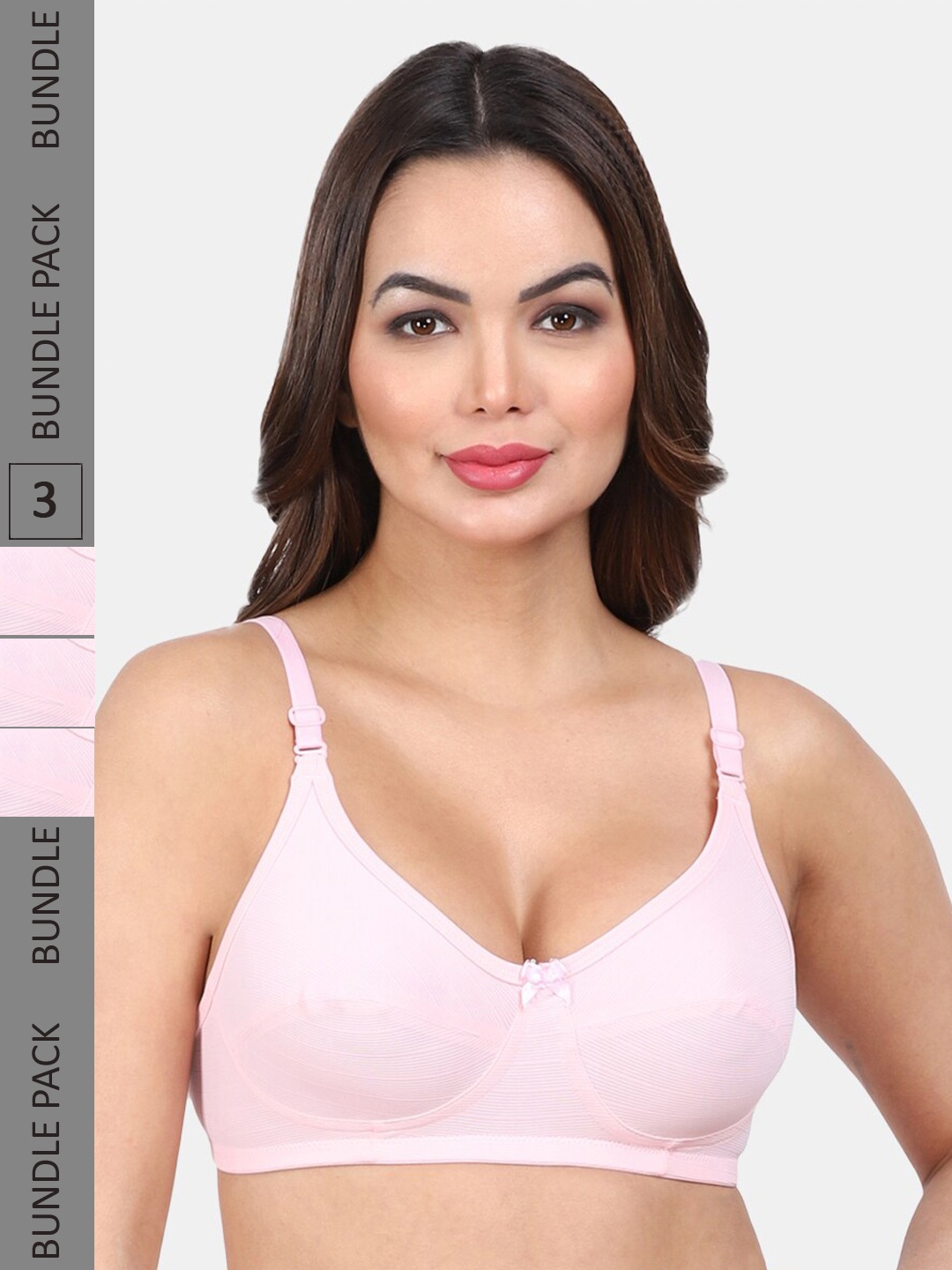 

Amour Secret Pack Of 3 Non Padded Non-Wired Full Coverage Super Support Bra, Pink