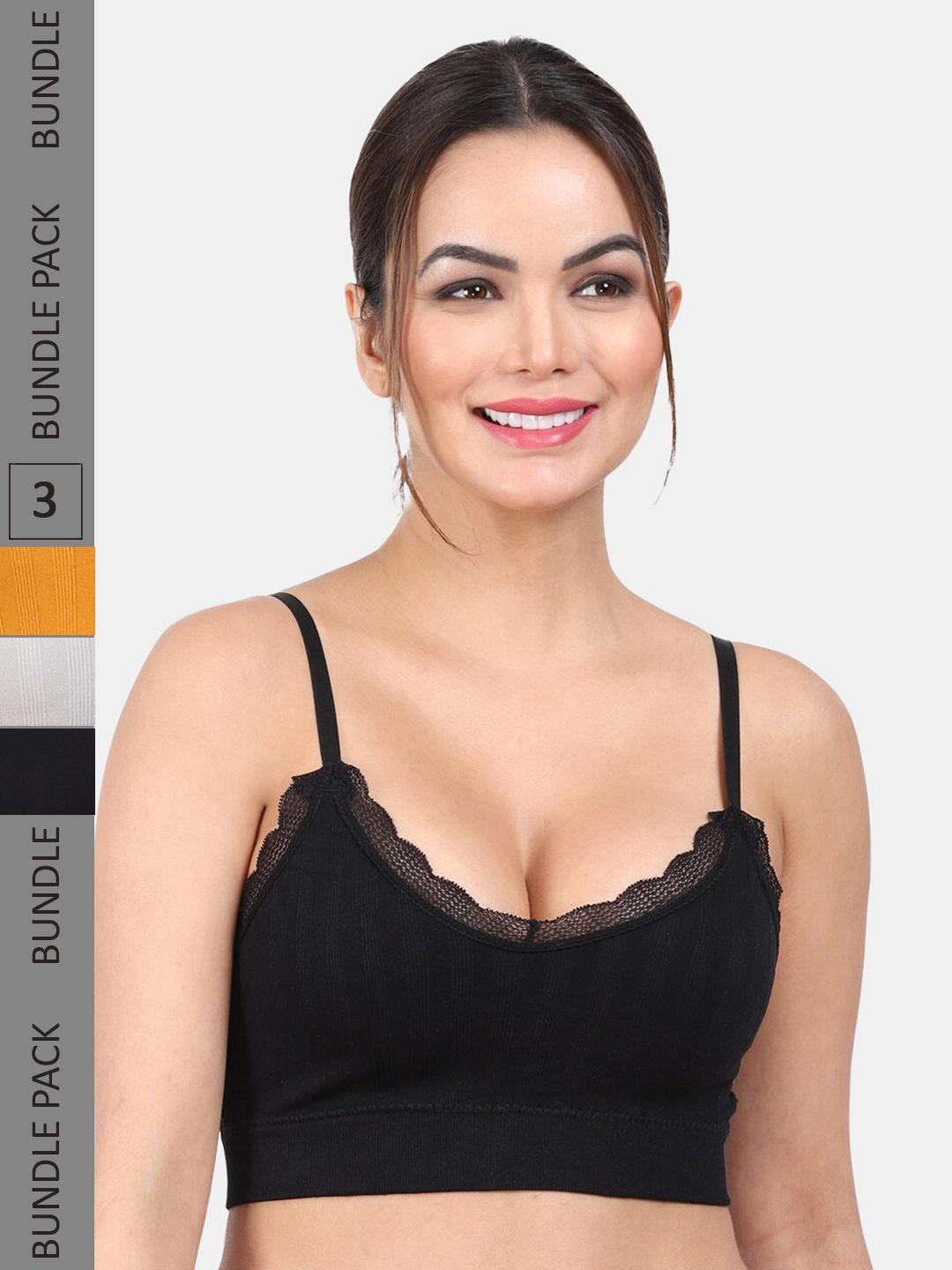 

Amour Secret Pack Of 3 Lightly Padded Non-Wired Anti Odour All Day Comfort Bra, Black