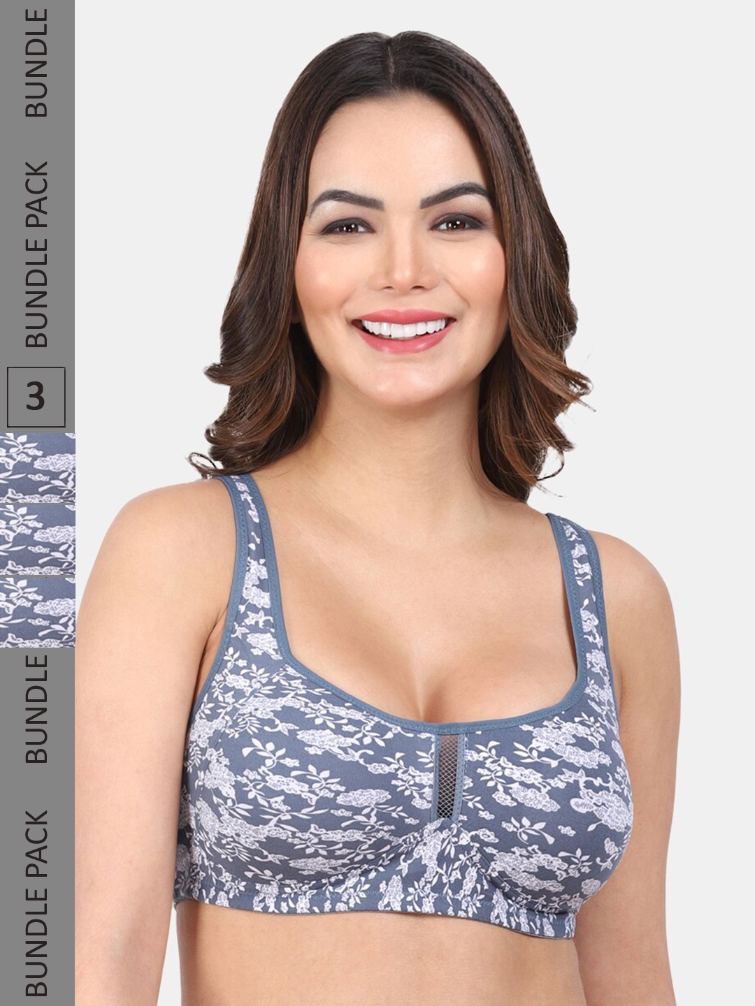 

Amour Secret Pack Of 3 Abstract Full Coverage Lightly Padded Anti-Odour Sports Bra, Blue