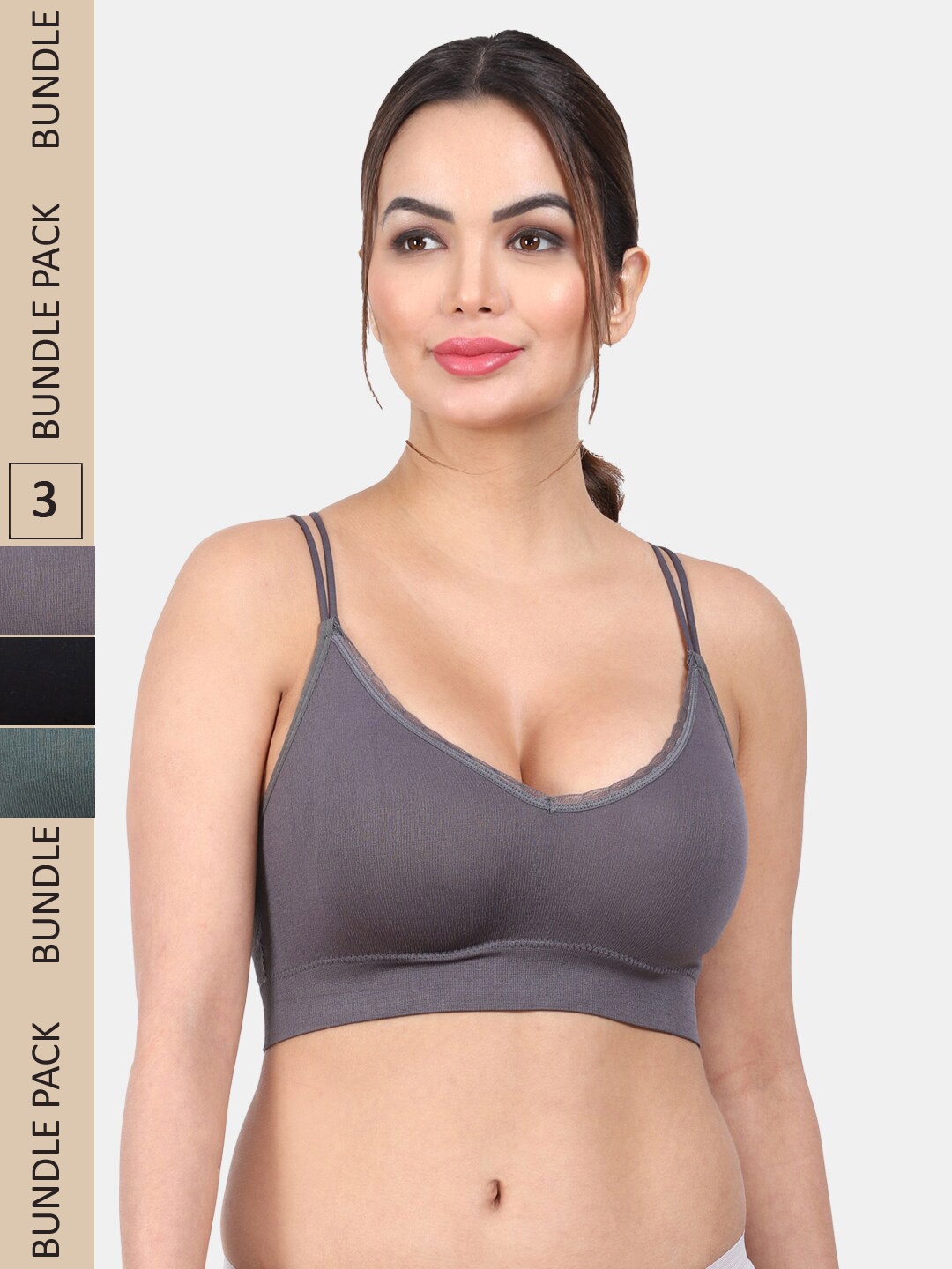 

Amour Secret Pack Of 3 Lightly Padded Full Coverage Seamless Slip-On Sports Bra, Black
