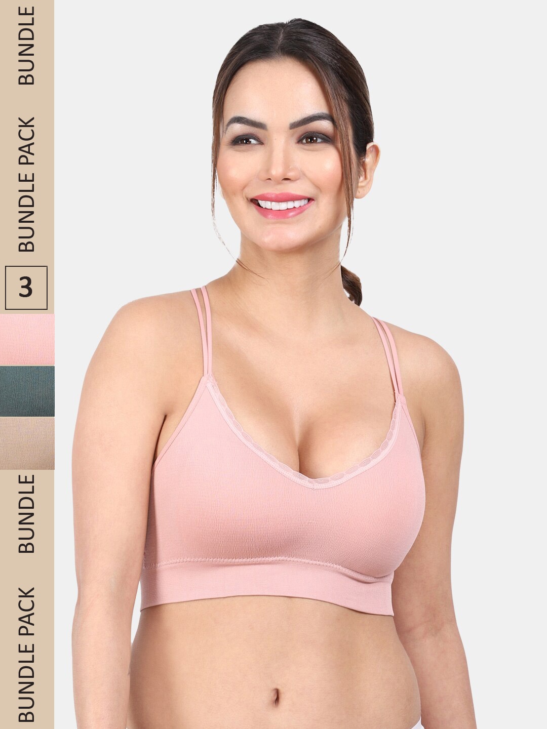 

Amour Secret Pack Of 3 Lightly Padding Non-Wired Anti Odour All Day Comfort Workout Bra, Green
