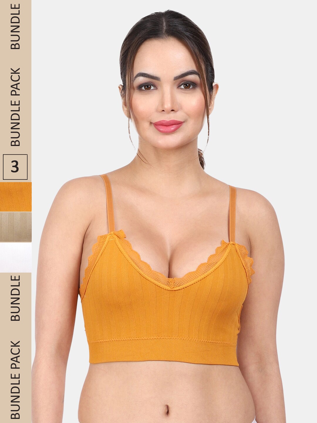 

Amour Secret Pack Of 3 Full Coverage Lightly Padded Anti-Odour Sports Bra, Mustard
