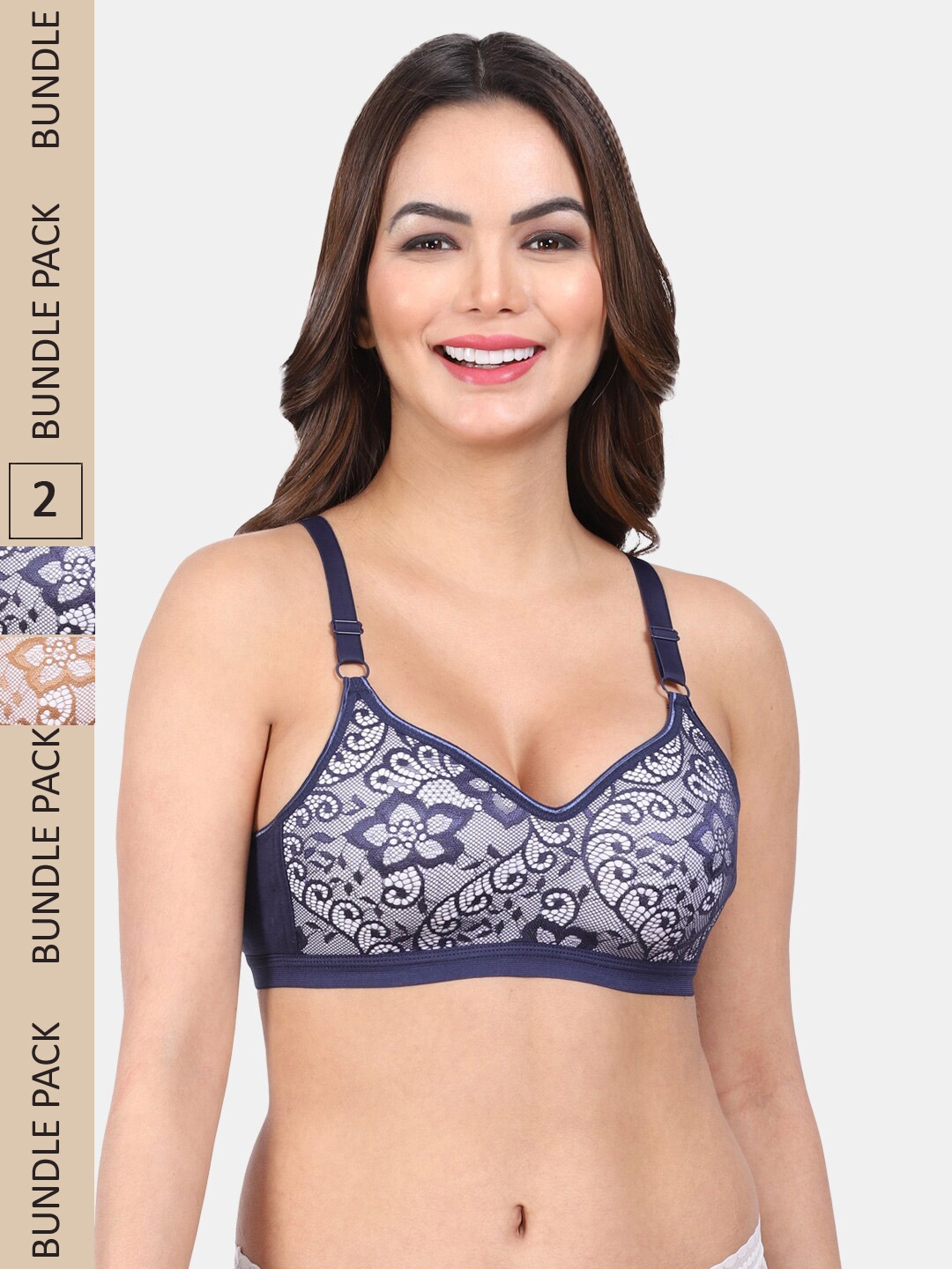 

Amour Secret Pack Of 2 Floral Printed Non Padded Full Coverage T-Shirt Bra, Blue