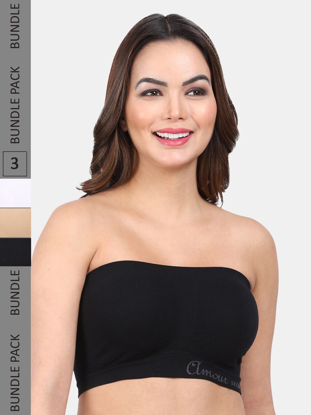

Amour Secret Pack Of 3 Non Padded Seamless All Day Comfort Strapless Bandeau Bra, Black