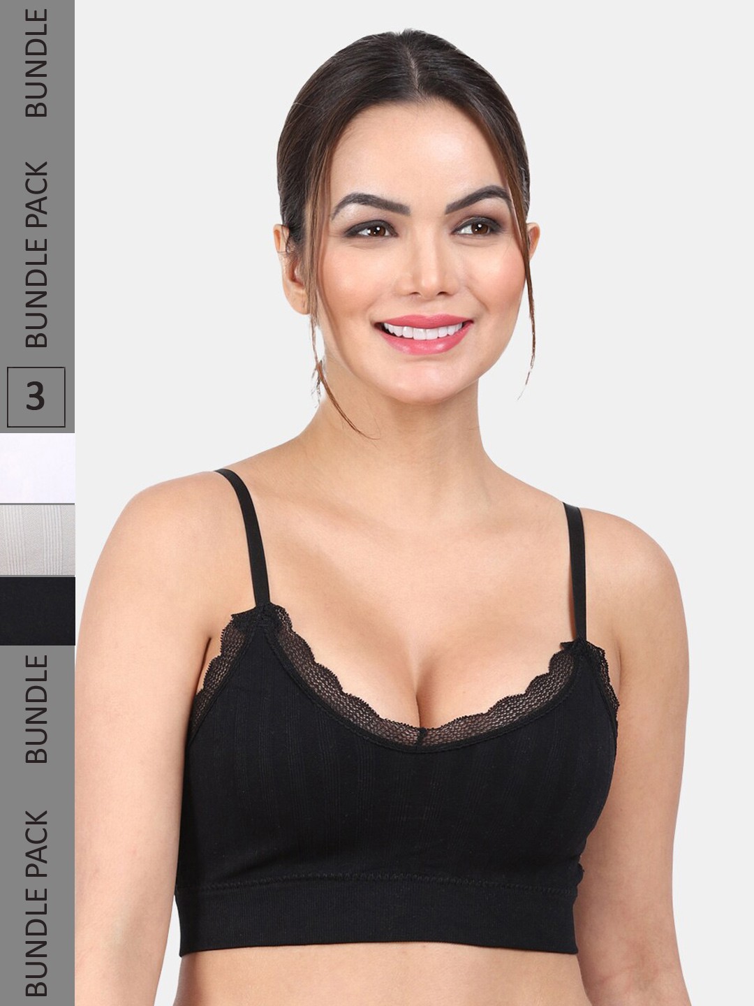 

Amour Secret Pack Of 3 Lightly Padded Non-Wired Anti Odour Full Coverage Sports Bra, Black