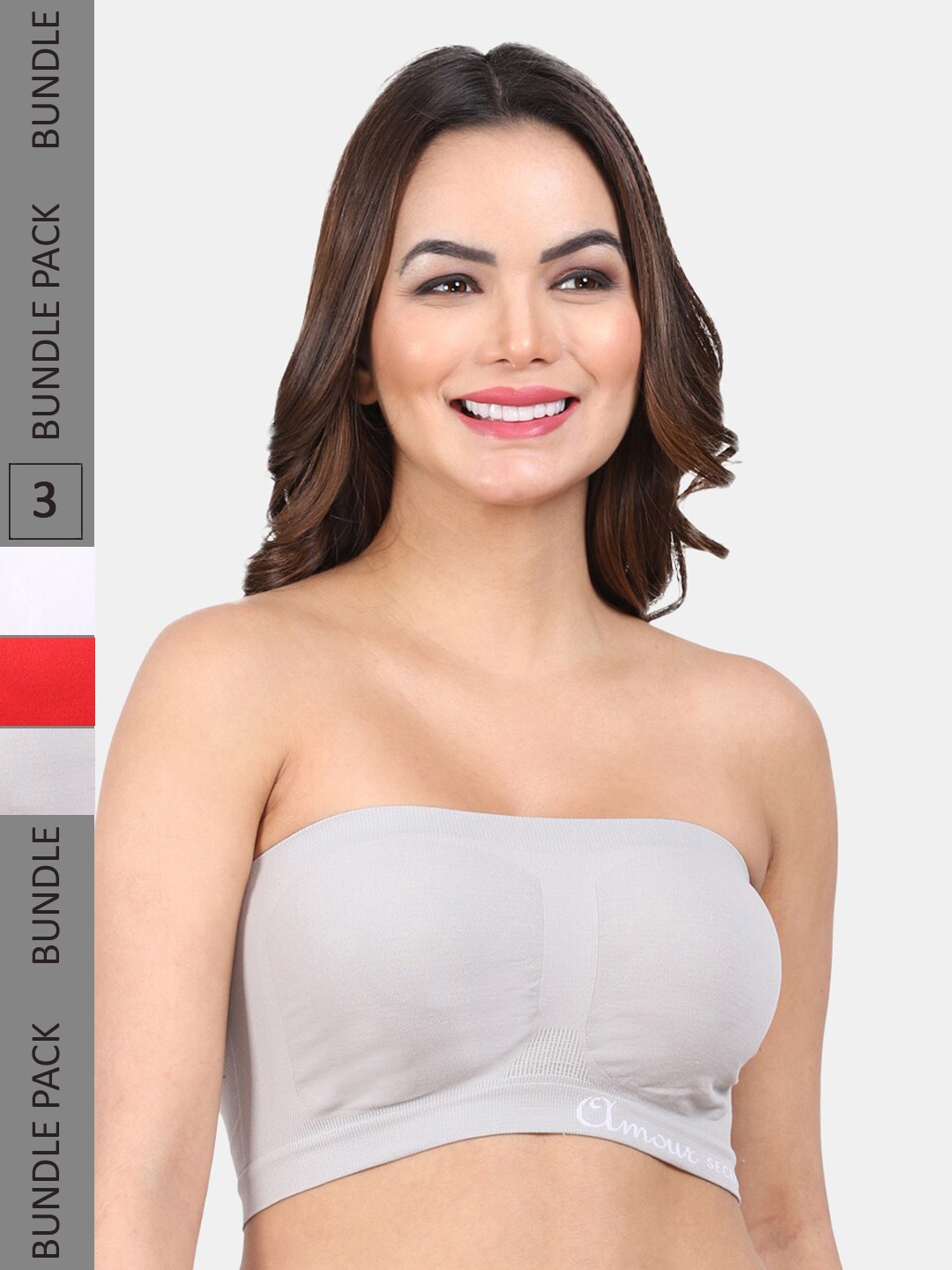 

Amour Secret Pack Of 3 Full Coverage Non Padded Bandeau Bra, Red