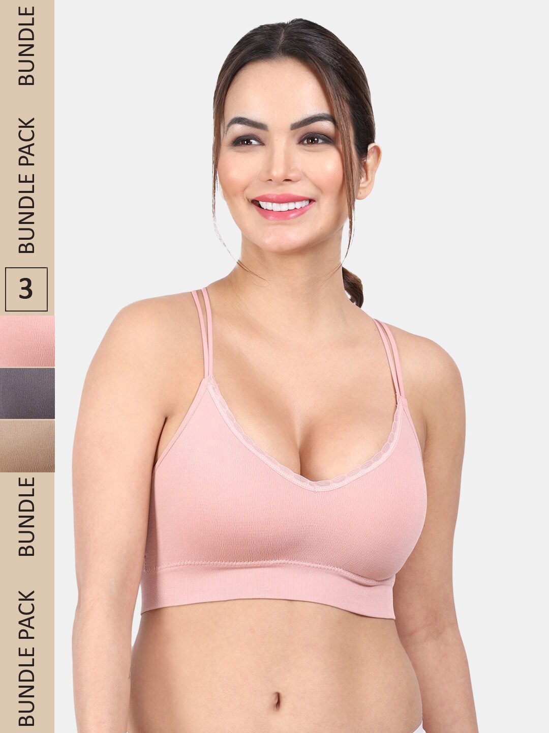 

Amour Secret Pack Of 3 Full Coverage Lightly Padded Medium Impact Anti-Odour Sports Bra, Grey