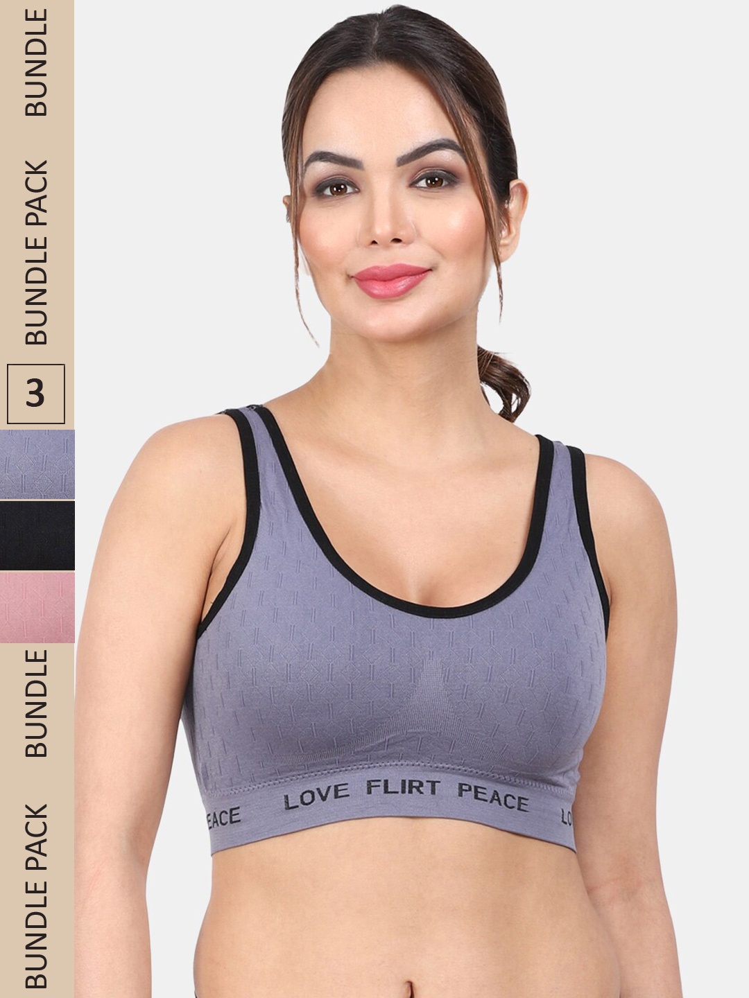 

Amour Secret Pack Of 3 Full Coverage Lightly Padded Medium Impact Anti-Odour Sports Bra, Black