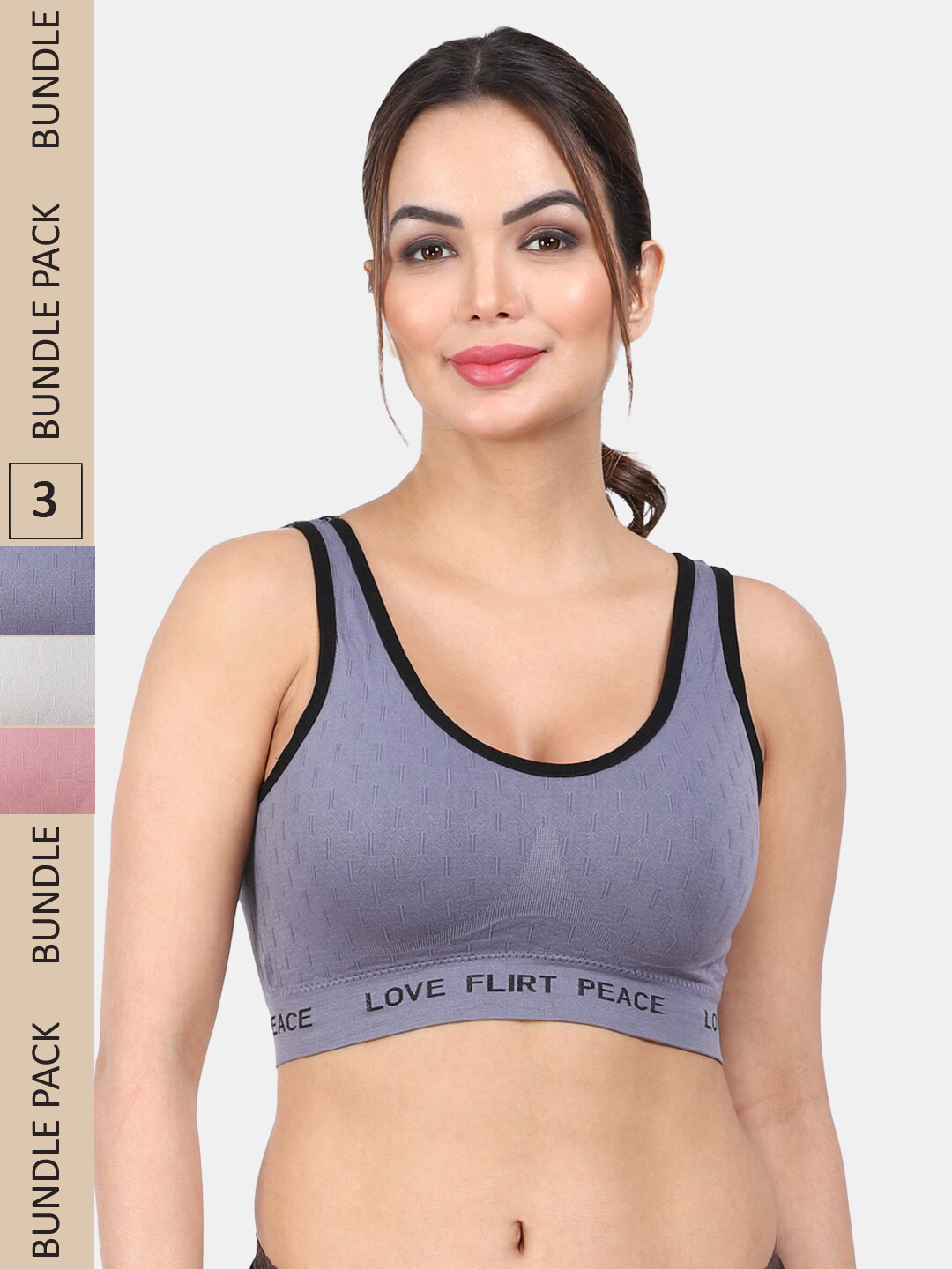 

Amour Secret Pack Of 3 Lightly Padded Non-Wired Anti Odour Full Coverage Sports Bra, Blue
