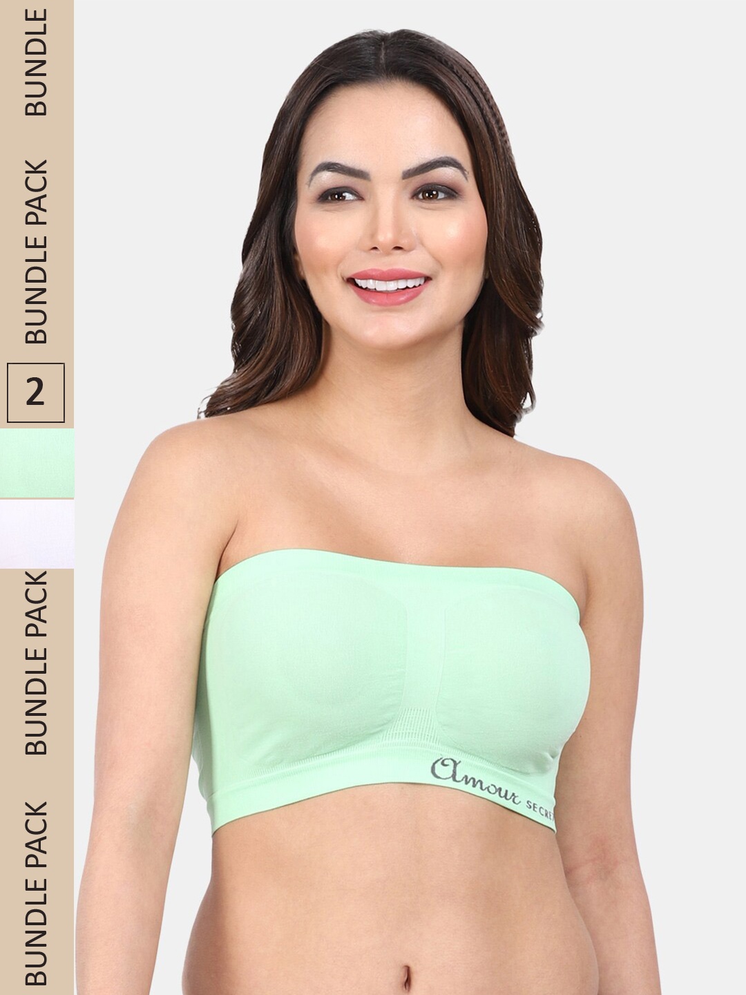 

Amour Secret Green & White Bandeau Bra Full Coverage