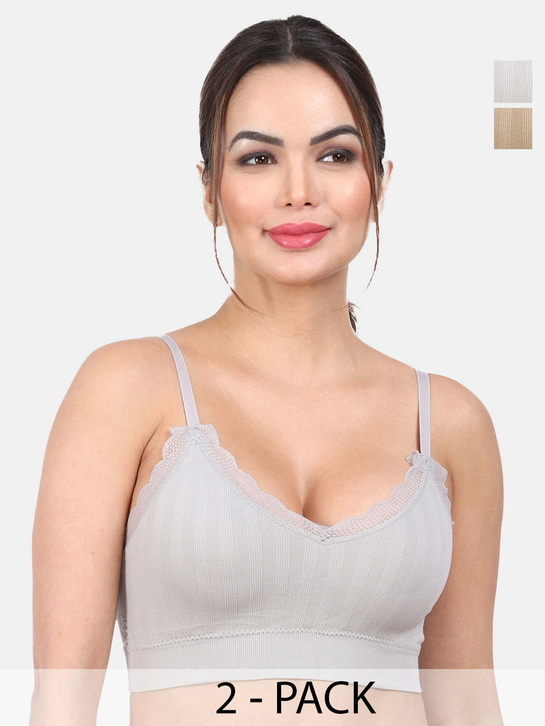 

Amour Secret Pack Of 2 Full Coverage Lightly Padded Medium Impact Anti-Odour Sports Bra, Beige