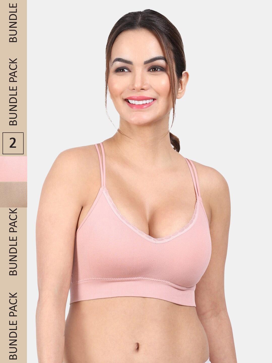 

Amour Secret Pack Of 2 Full Coverage Lightly Padded Medium Impact Anti-Odour Sports Bra, Pink