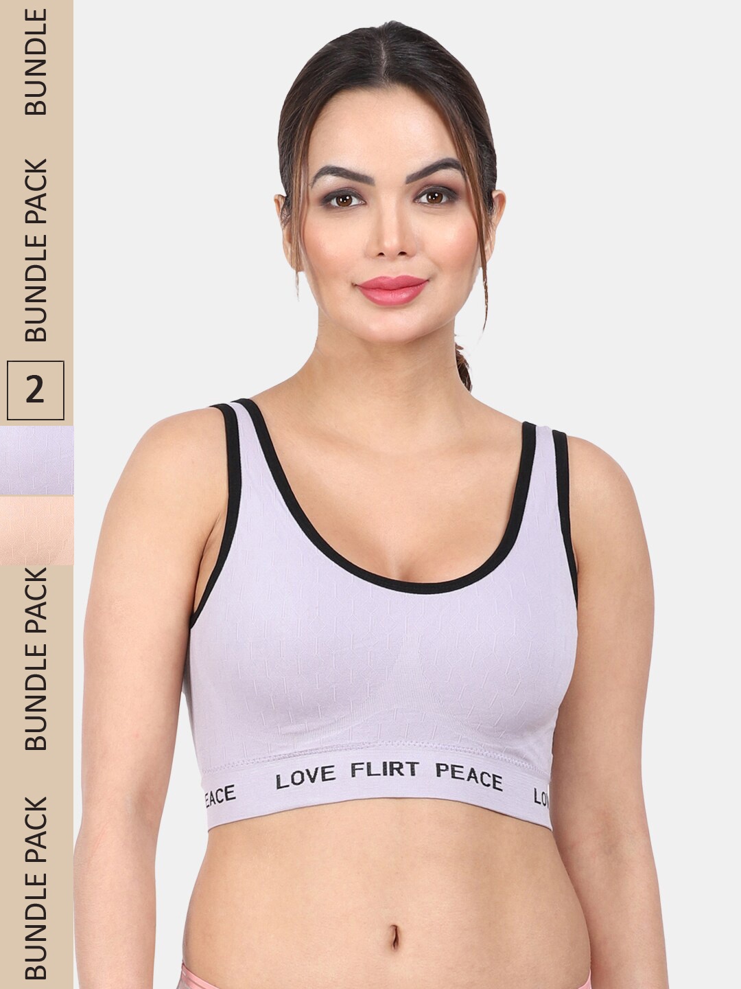 

Amour Secret Pack Of 2 Lightly Padded Non-Wired Anti Odour Full Coverage Sports Bra, Purple