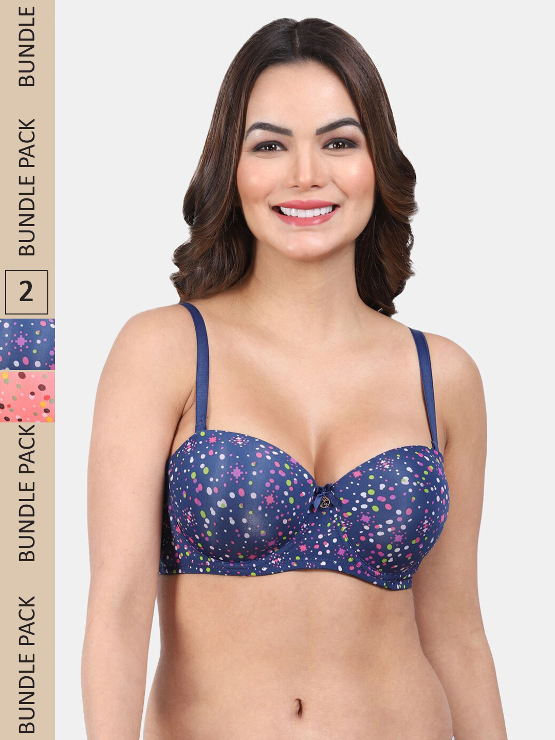 

Amour Secret Pack Of 2 Printed Lightly Padded All Day Comfort Medium Coverage Seamless Bra, Blue