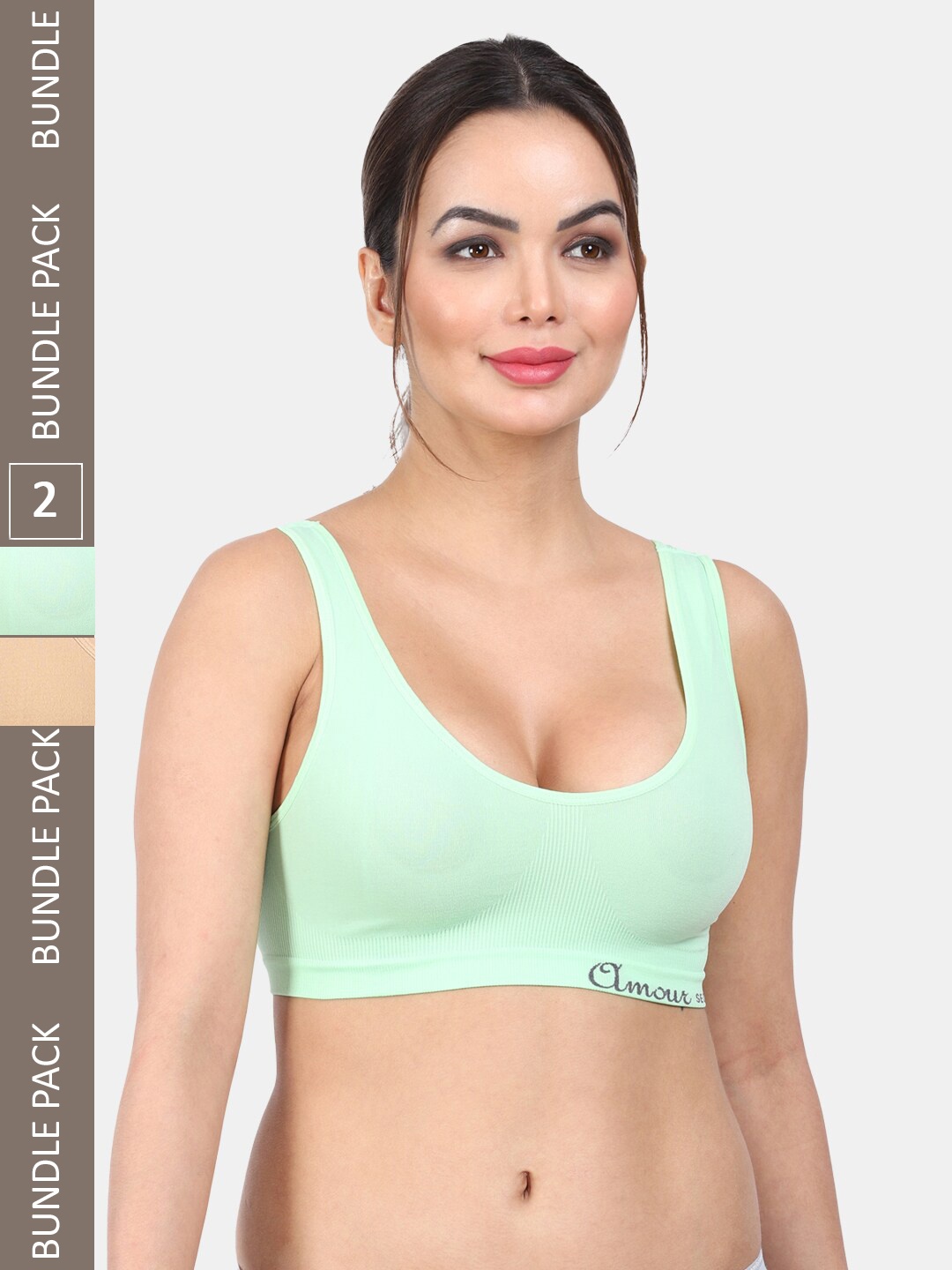 

Amour Secret Pack Of 2 Non Padded Full Coverage Seamless Slip-On Bra, Green