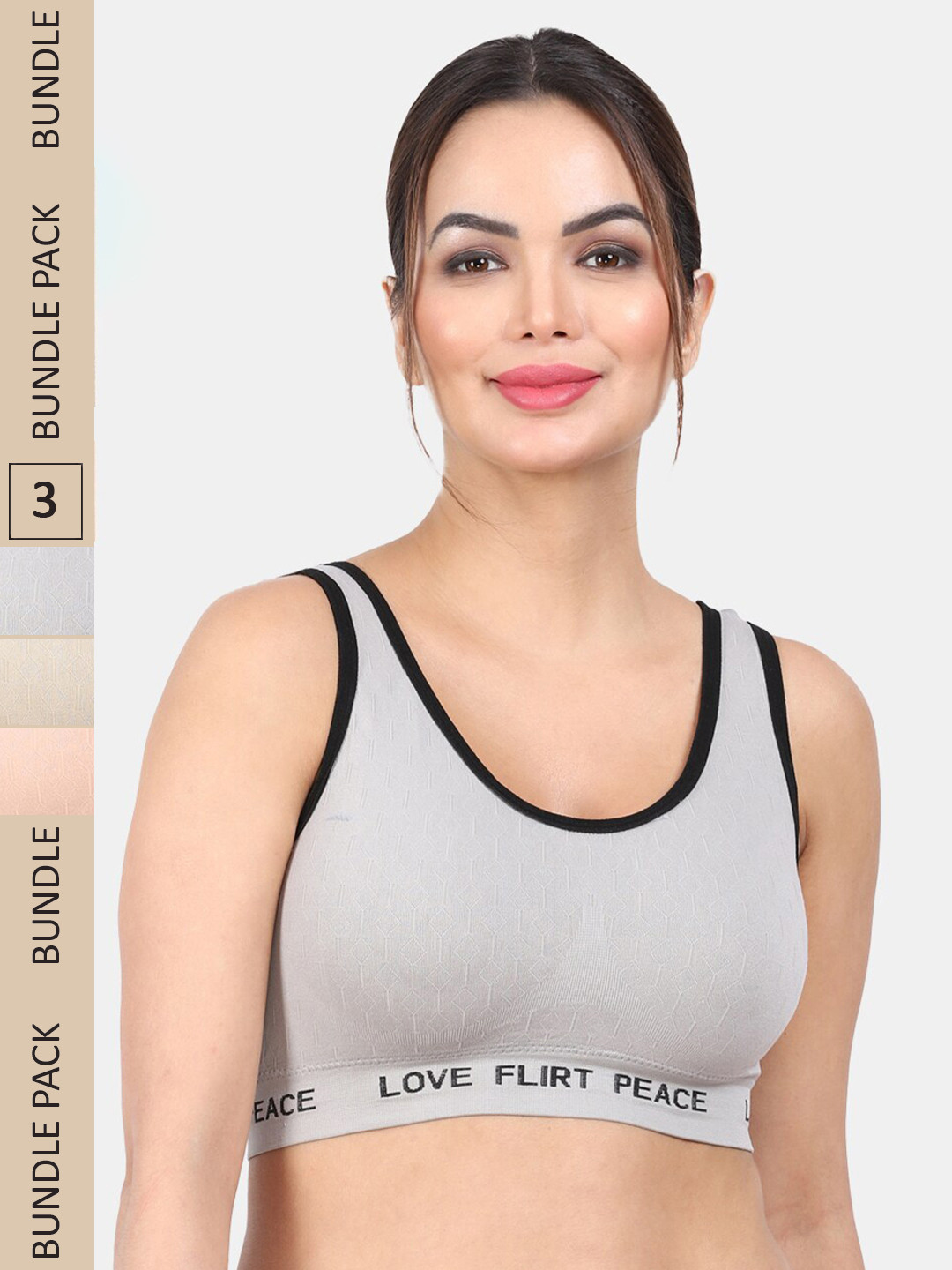 

Amour Secret Pack Of 3 Full Coverage Lightly Padded Medium Impact Anti-Odour Sports Bra, Grey