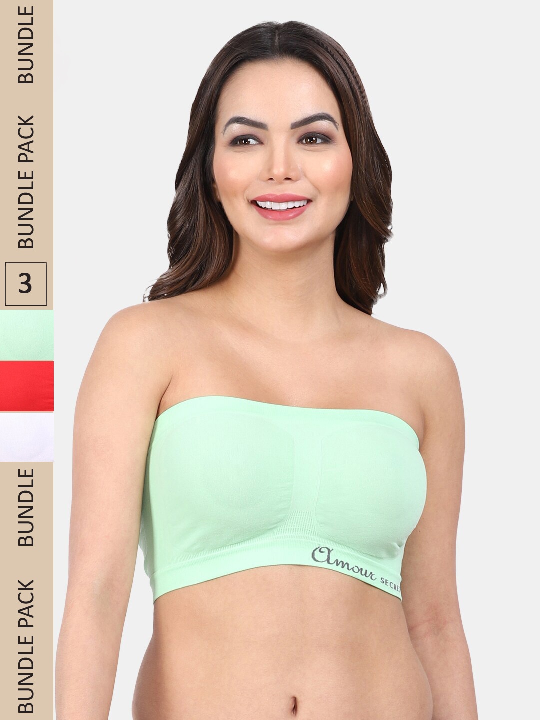 

Amour Secret Pack Of 3 Non Padded Full Coverage Non-Wired Bandeau Strapless Bra, Green