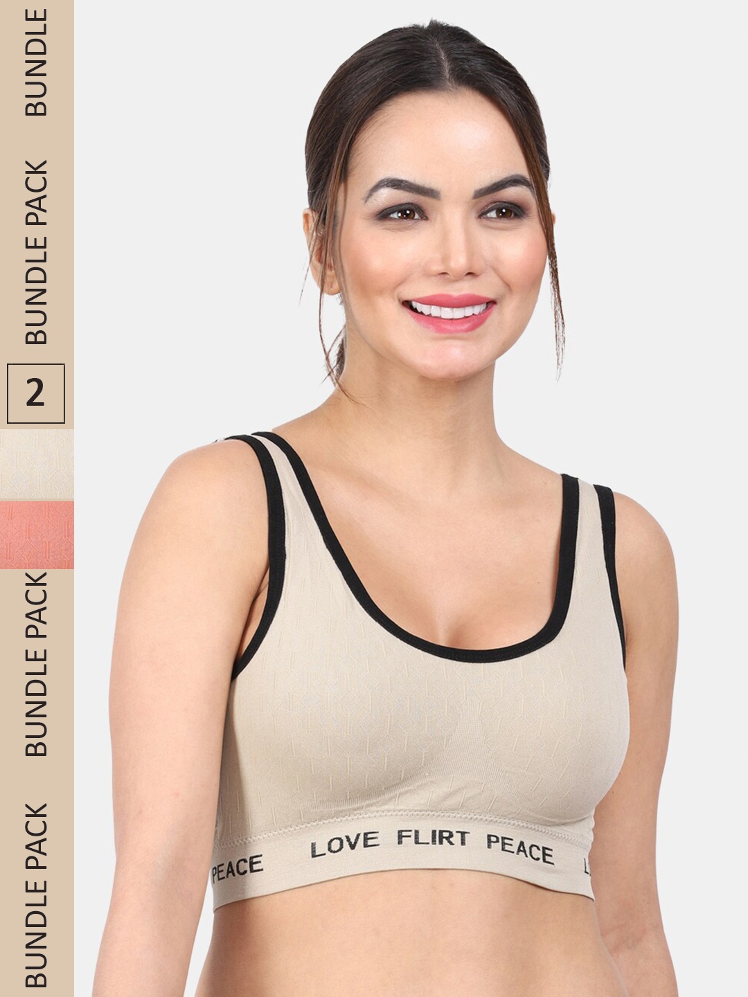 

Amour Secret Pack Of 2 Lightly Padded Medium Impact Anti-Odour Sports Bra, Beige