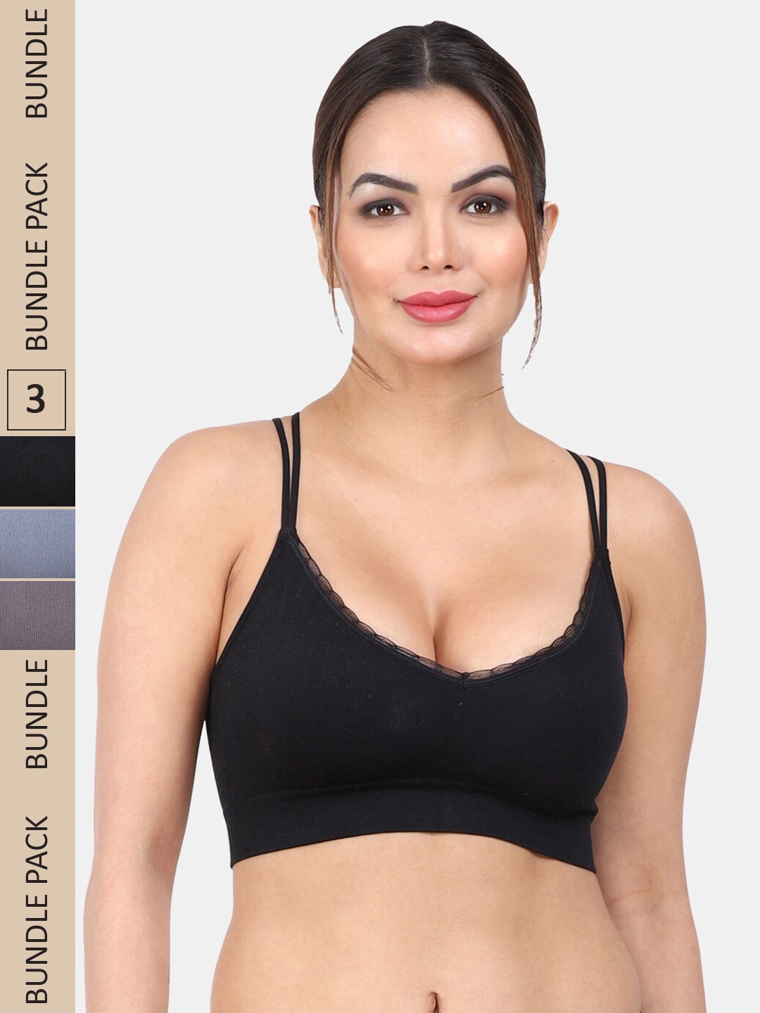 

Amour Secret Pack Of 3 Lightly Padded Medium Impact Anti-Odour Sports Bra, Black