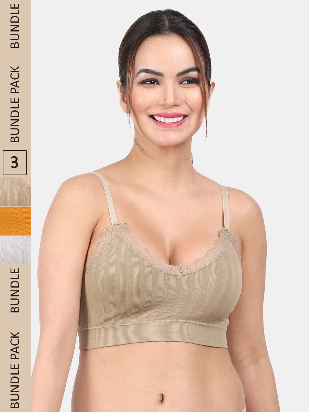 

Amour Secret Pack Of 3 Lightly Padded Full Coverage Seamless Slip-On Sports Bra, Green