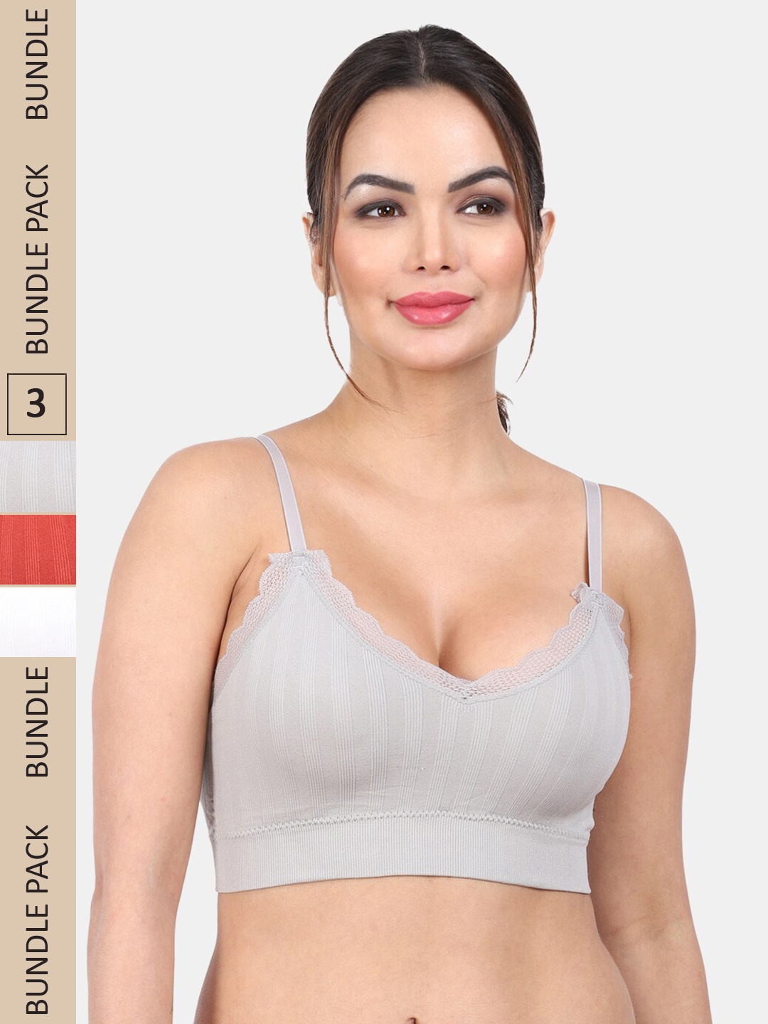 

Amour Secret Pack Of 3 Full Coverage Lightly Padded Anti-Odour Bra, Grey