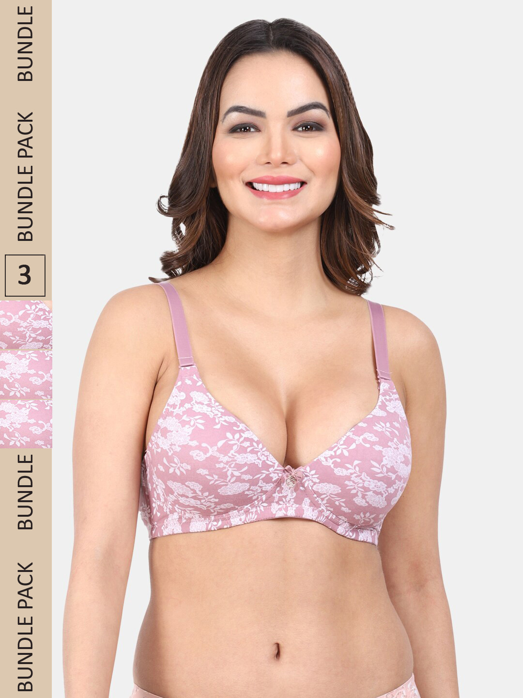 

Amour Secret Pack Of 3 Floral Printed Lightly Padded Full Coverage Super Support Bra, Pink