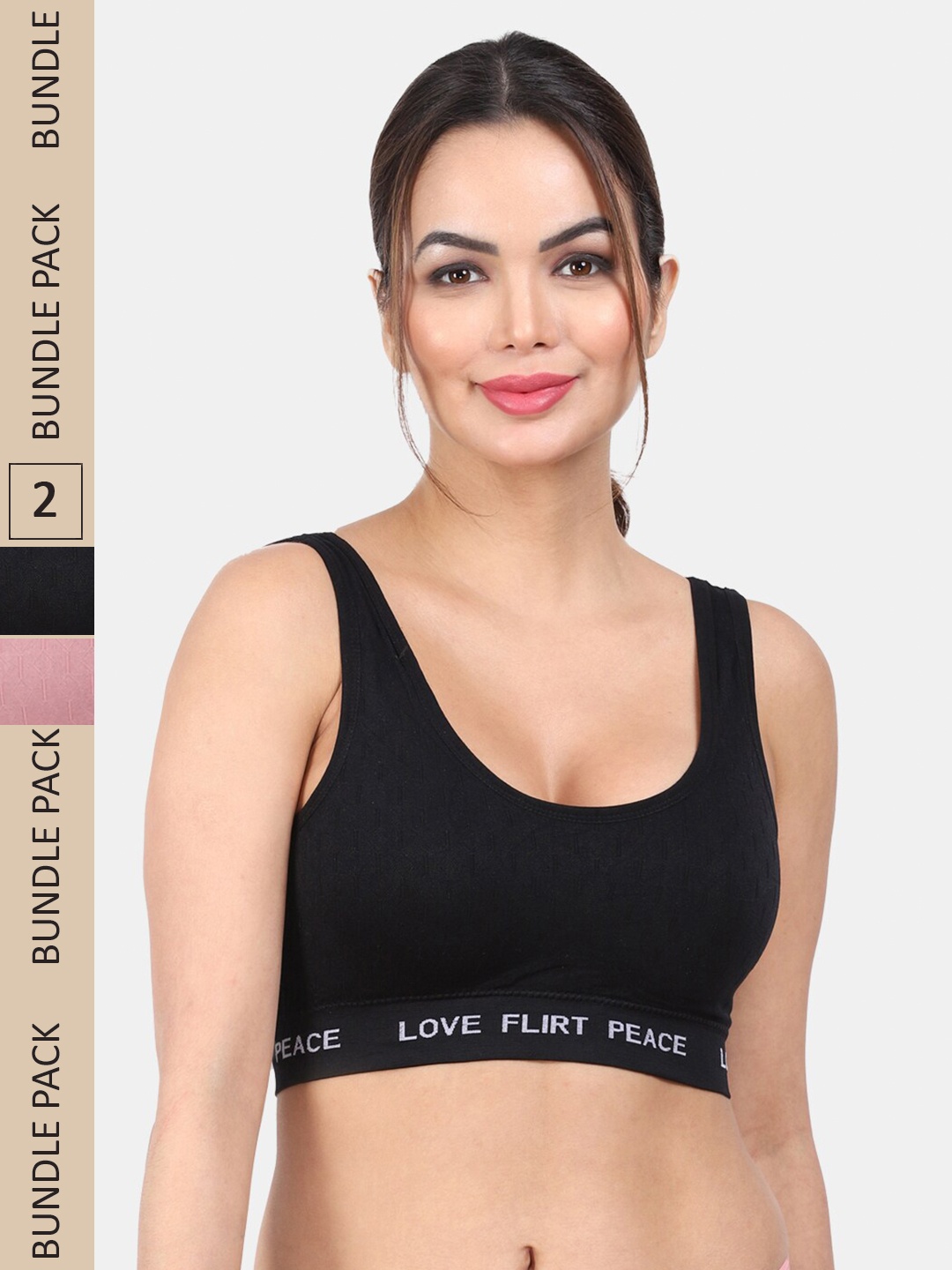 

Amour Secret Pack Of 2 Lightly Padded Full Coverage Seamless Slip-On Sports Bra, Black