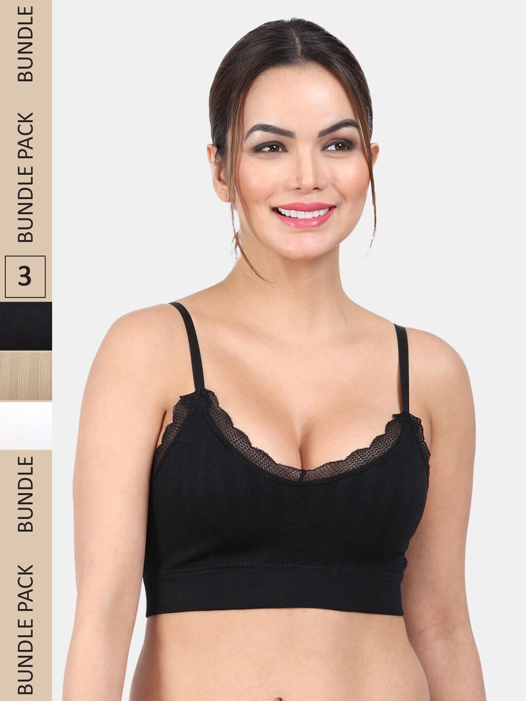 

Amour Secret Pack Of 3 Lightly Padded Non-Wired Workout Bra, Black