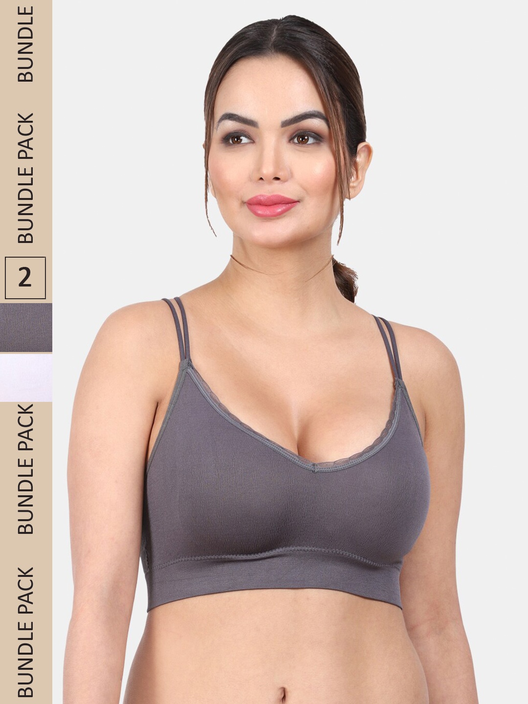 

Amour Secret Pack Of 2 Removable Padding All Day Comfort Seamless Sports Workout Bra, Charcoal