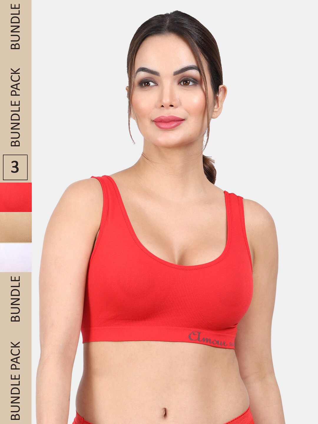 

Amour Secret Pack Of 3 Non Padded Full Coverage Seamless Bra, Red