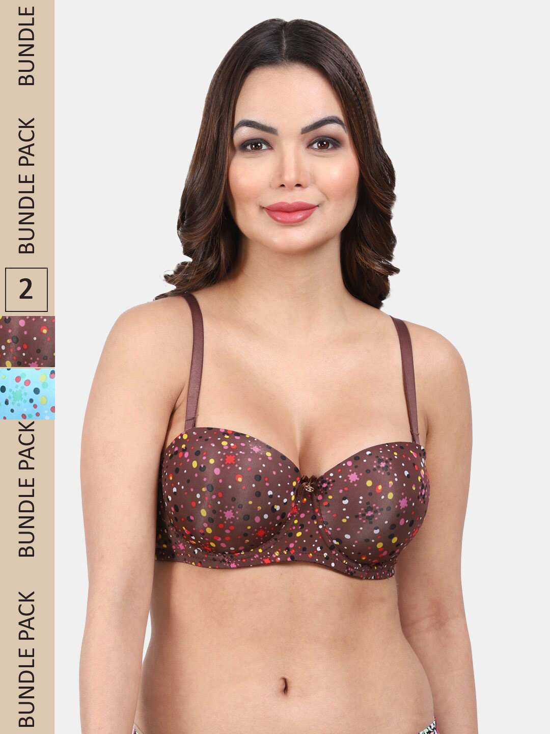 

Amour Secret Pack Of 2 Polka Dot Medium Coverage Underwired Lightly Padded T-Shirt Bra, Brown