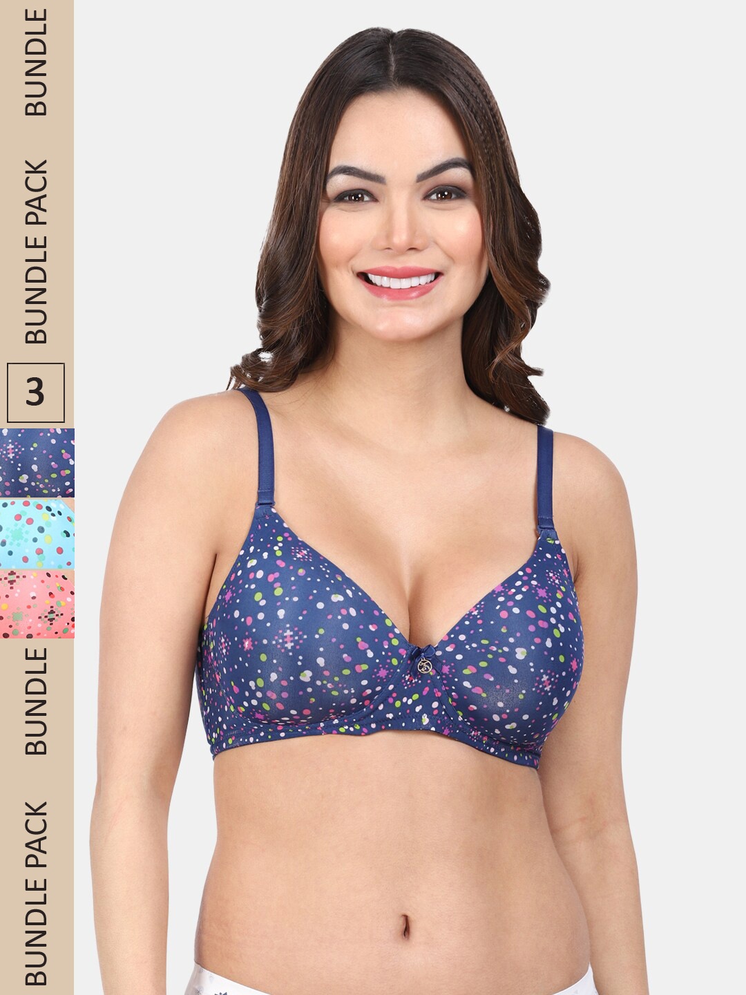 

Amour Secret Pack Of 3 Polka Dot Full Coverage Lightly Padded T-Shirt Bra, Blue