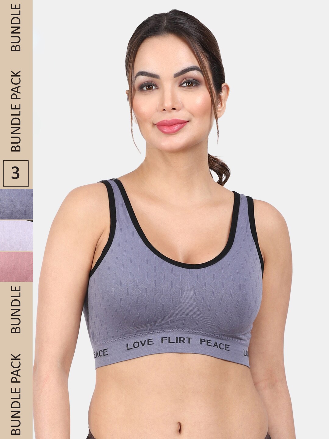 

Amour Secret Pack Of 3 Lightly Padded Medium Impact Anti-Odour Sports Bra, Blue