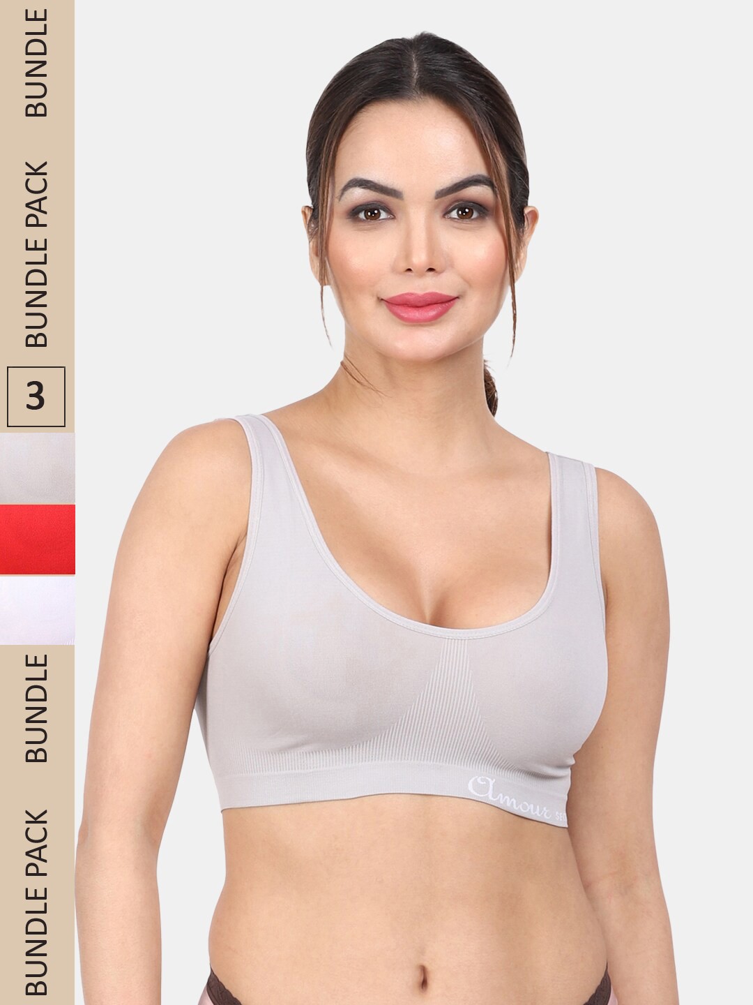 

Amour Secret Pack Of 3 Non Padded Non-Wired Full Coverage Seamless Slip-On Bra, Red