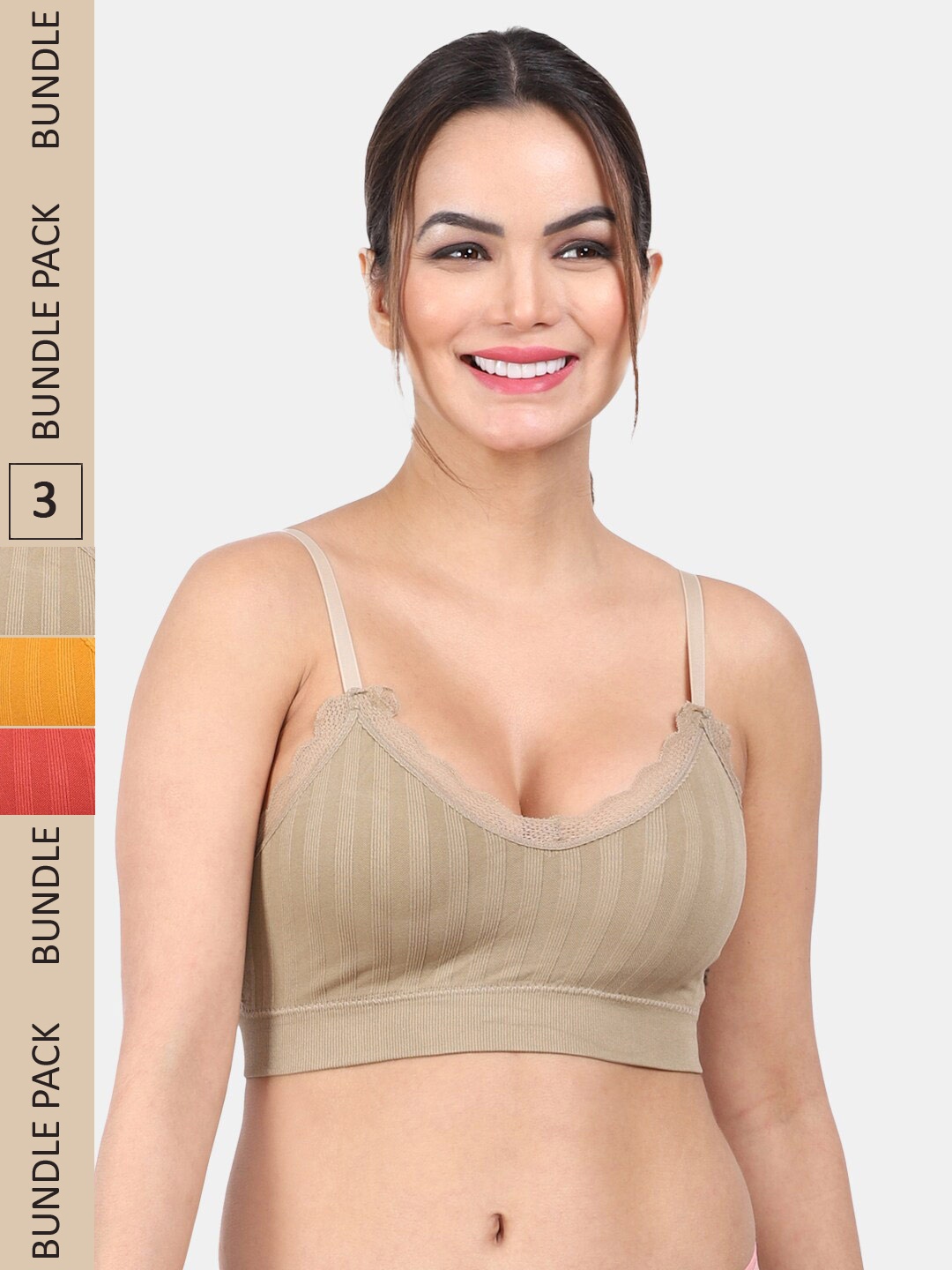 

Amour Secret Pack Of 3 Lightly Padded Full Coverage Anti Odour Seamless Sports Bra, Beige