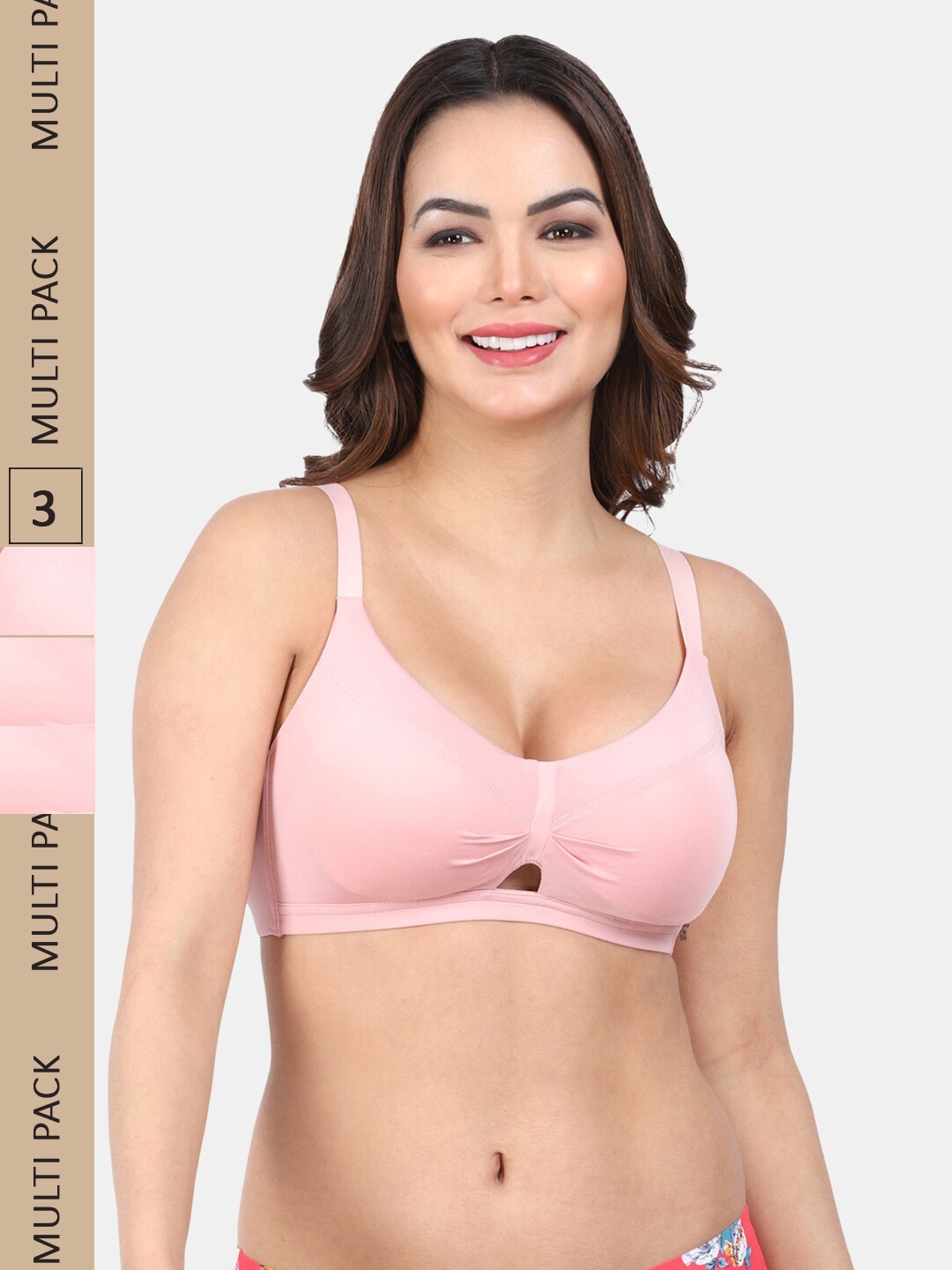 

Amour Secret Pack Of 3 Removable Padding Non-Wired Full Coverage Super Support Bra, Pink