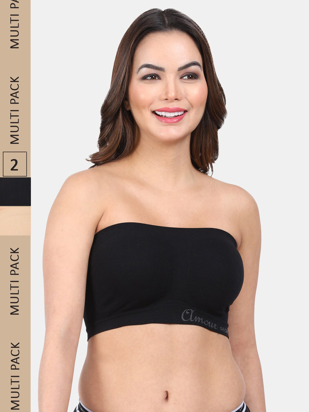 

Amour Secret Pack Of 2 Non-Padded Non-Wired Stapless All Day Comfort Bandeau, Black