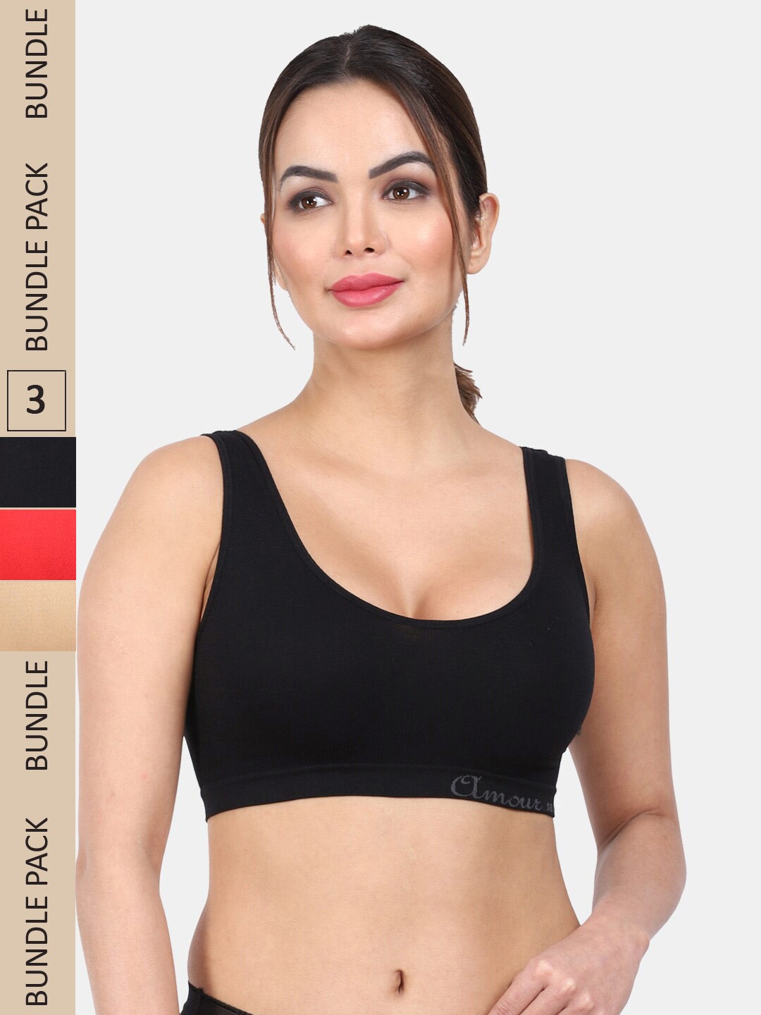 

Amour Secret Pack Of 3 Non Padded Non-Wired Everyday Bra, Black