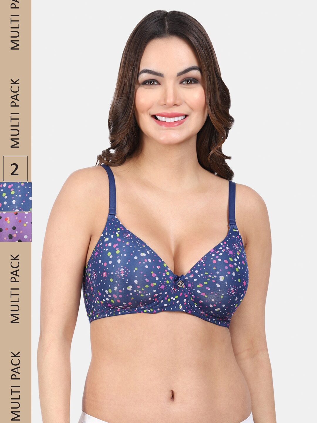 

Amour Secret Pack Of 2 Geometric Printed Lightly Padded Non-Wired All Day Comfort Bra, Blue