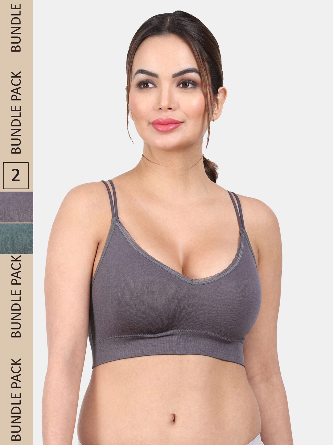 

Amour Secret Pack Of 2 Lightly Padded Medium Support Anti Odour Full Coverage Bra, Grey