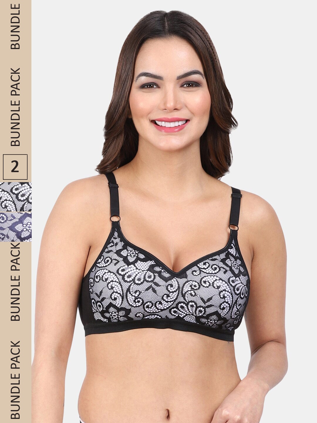 

Amour Secret Pack Of 2 Floral Non Padded Full Coverage Seamless T-Shirt Bra, Black