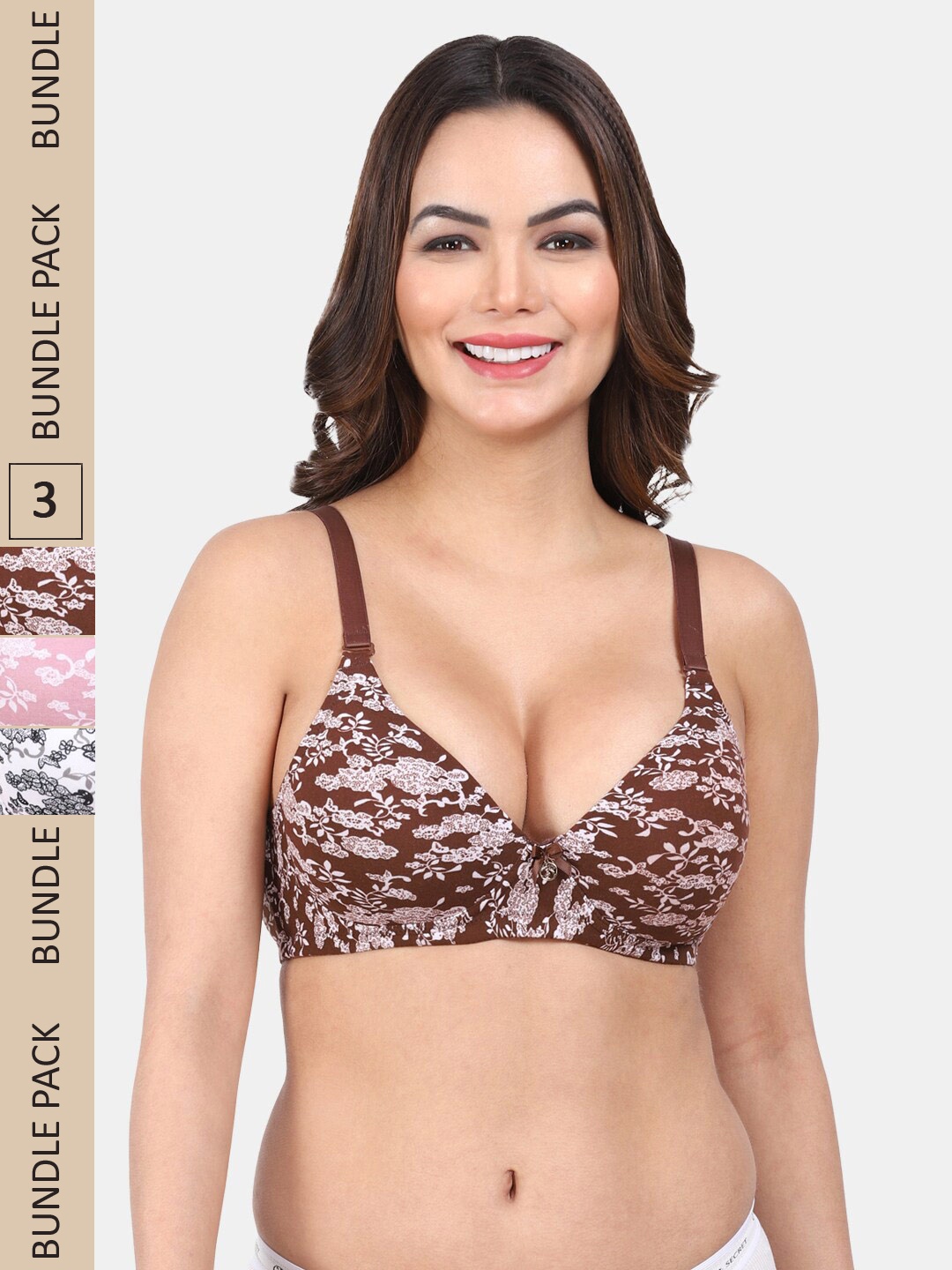 

Amour Secret Pack Of 3 Medium Padded Non-Wired T-Shirt Bra, Brown