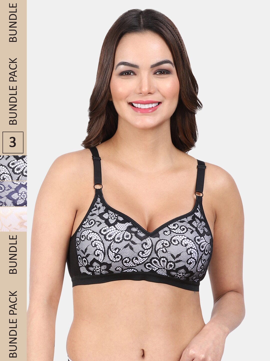 

Amour Secret Pack Of 3 Full Coverage Non Padded T-shirt Bra, Black