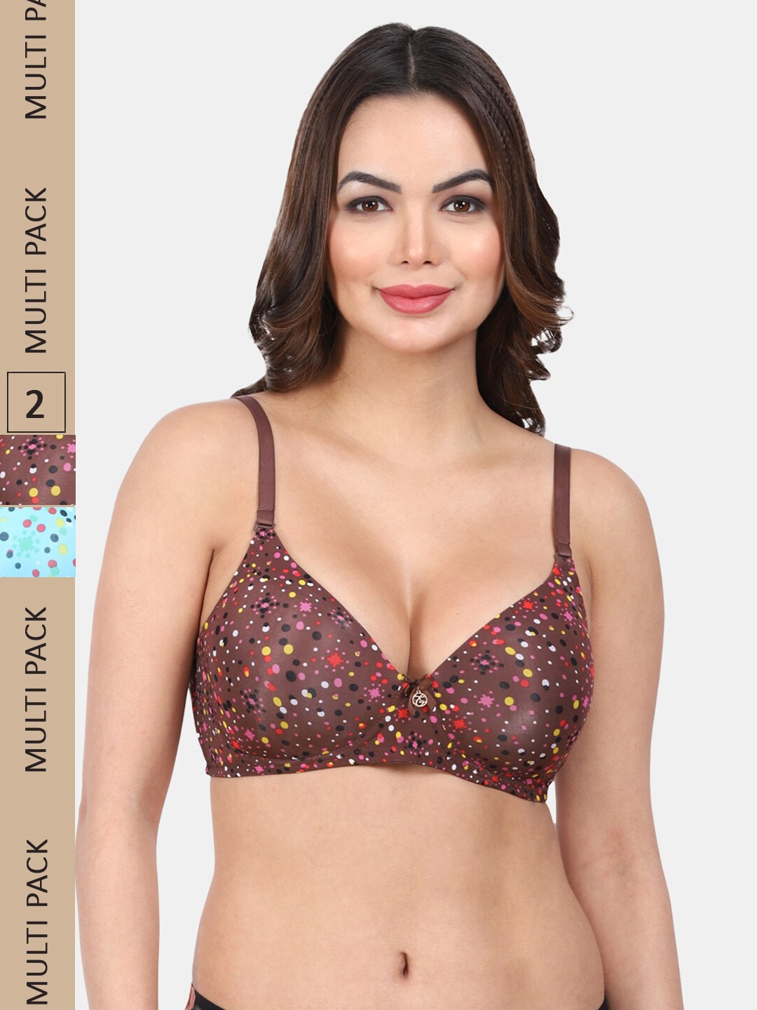 

Amour Secret Pack Of 2 Polka Dots Printed Lightly Padded Full Coverage T-shirt Bra, Brown