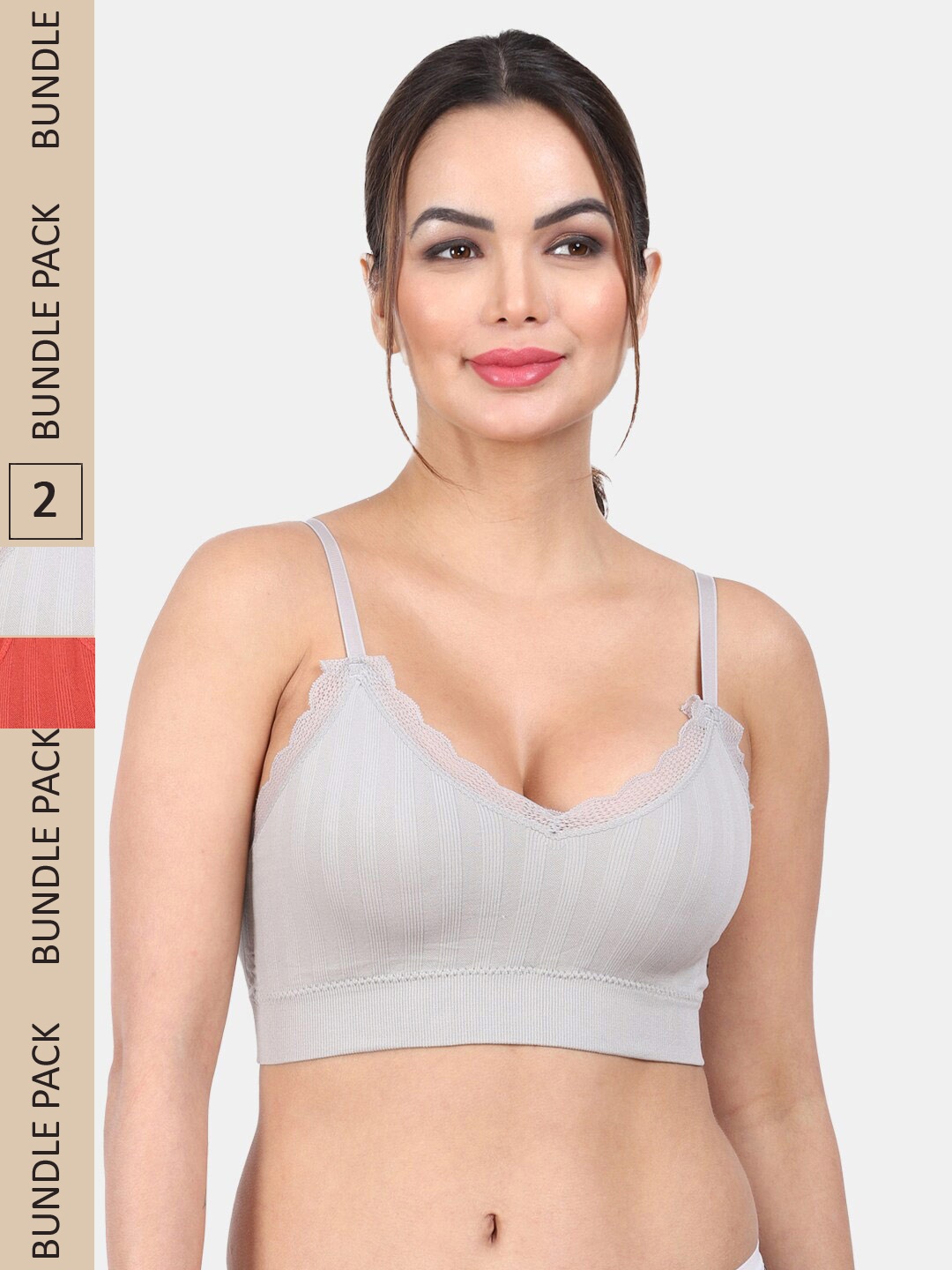 

Amour Secret Pack Of 2 Removable Padding Anti Odour All Day Comfort Sports Workout Bra, Grey