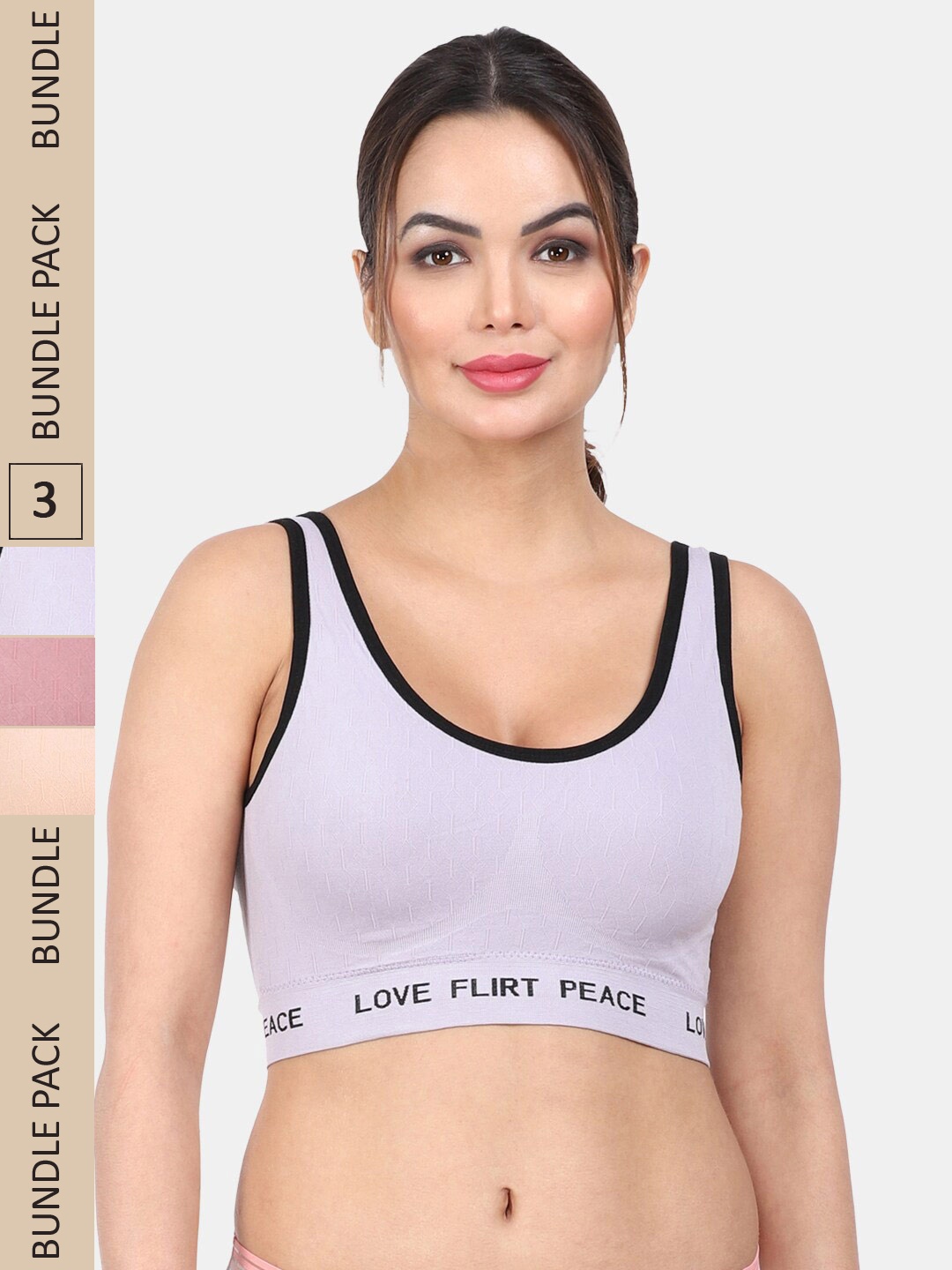 

Amour Secret Pack Of 3 Lightly Padded Full Coverage Anti Odour Seamless Sports Bra, Purple