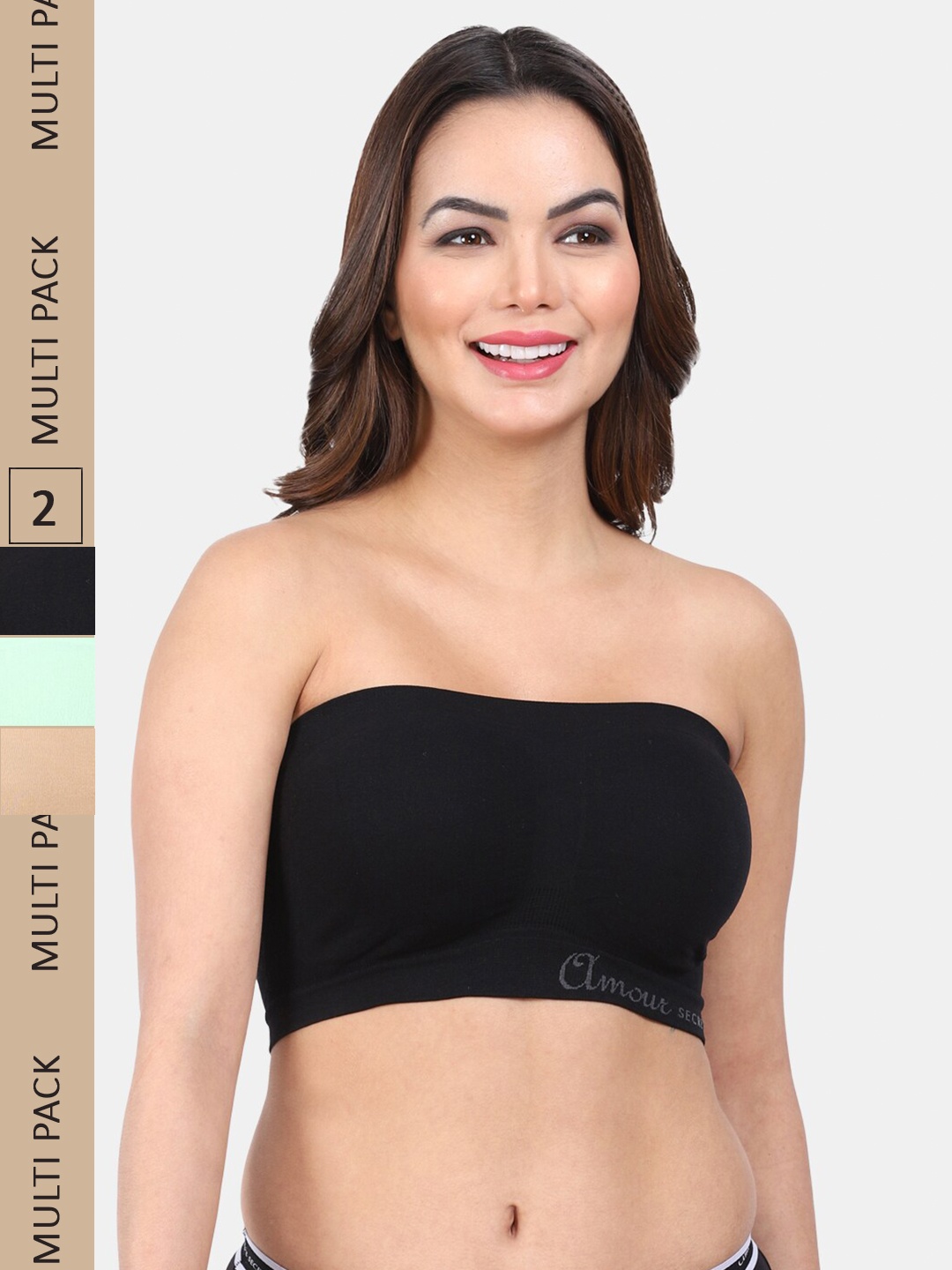 

Amour Secret Pack Of 2 Non Padded Non-Wired Full Coverage Seamless Bandeau Bra, Black